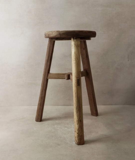 Antique Rustic Round Stool in Elm (Free Delivery)
