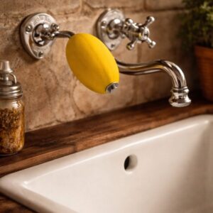 Rotating French Lemon Soap and Brushed Metal Holder