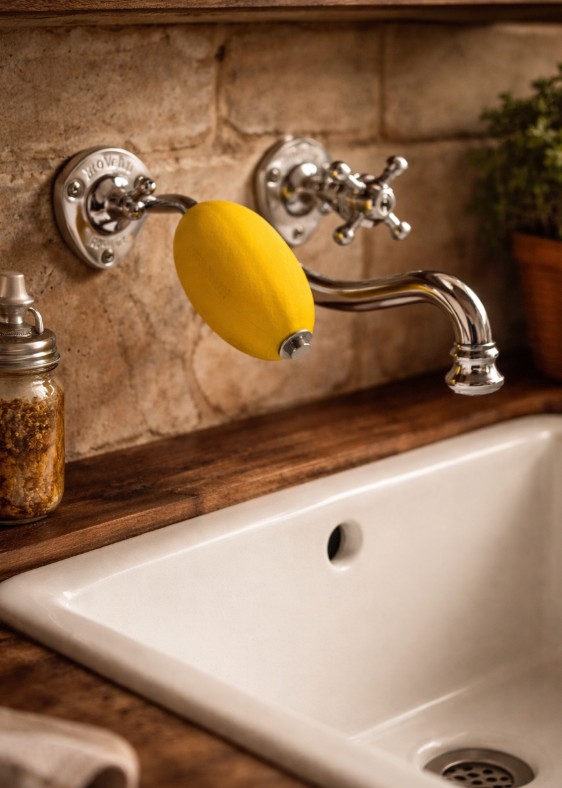 Rotating French Lemon Soap and Brushed Metal Holder